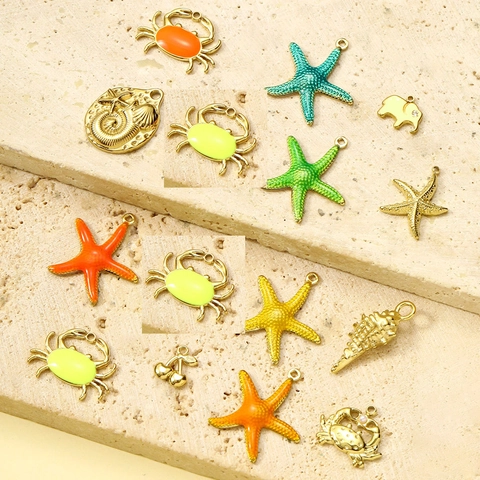Titanium Staal Oceaan Serie Emaille Zeester Krab Conch Hanger DIY Sieraden Maken Accessoires Voor Ketting Verguld