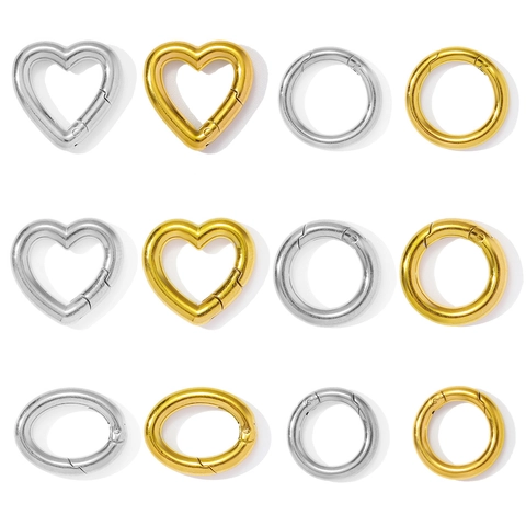 Cierre de Anillo de Resorte de Acero de Titanio Corazón Redondo Ovalado Hebilla de Conexión para Collar DIY Pulsera Accesorios de Joyería Oro Plata