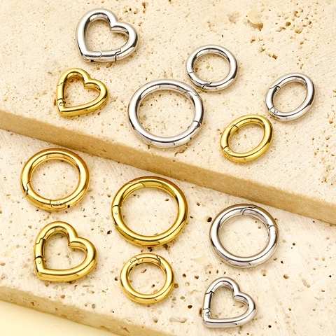 Cierre de Anillo de Resorte de Acero de Titanio Corazón Redondo Ovalado Hebilla de Conexión para Collar DIY Pulsera Accesorios de Joyería Oro Plata