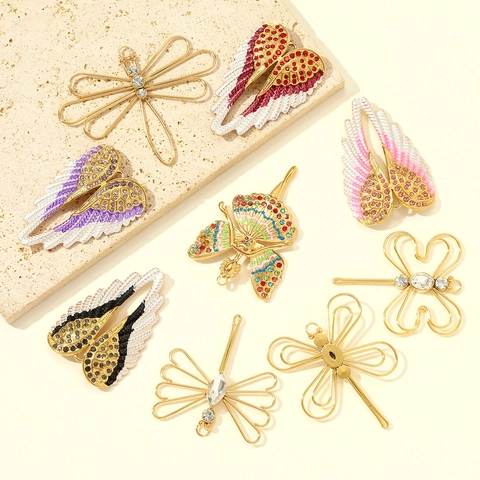 Stainless Steel Rhinestone Enamel Angel Wings Dragonfly Fairy Pendants For DIY Necklace Jewelry Making Gold Plated Charms
