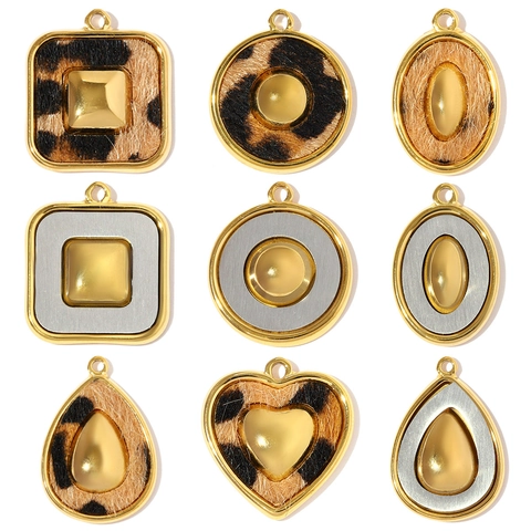 Pendentifs en Acier Inoxydable Imprimé Léopard Vintage pour Création de Bijoux DIY Formes Géométriques Cœur Goutte pour Femmes