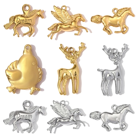 Stainless Steel Animal Pendants Unicorn Pegasus Elk Horse Chick Shape For DIY Necklace Earring Making Jewelry Findings