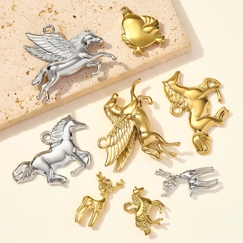Stainless Steel Animal Pendants Unicorn Pegasus Elk Horse Chick Shape For DIY Necklace Earring Making Jewelry Findings