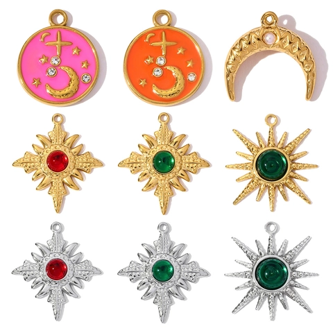 Pendaglio in Acciaio Inossidabile con Stella Luna Croce per Donna Vintage Smalto Intarsiato Pietra di Vetro Fai da Te Ciondolo
