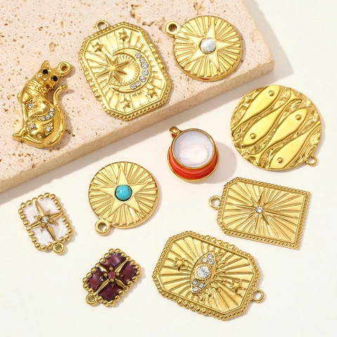 Bohemian Stainless Steel Pendants Gold Plated Celestial Evil Eye Star Moon Cat Coffee Cup Charms For DIY Necklace Jewelry Making Findings