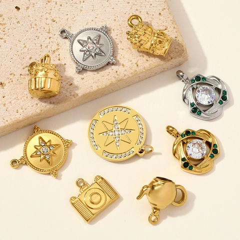 Stainless Steel Rhinestone Star Camera Fries Kettle Cupcake Pendant Charm DIY Jewelry Making Accessory For Bracelet Necklace