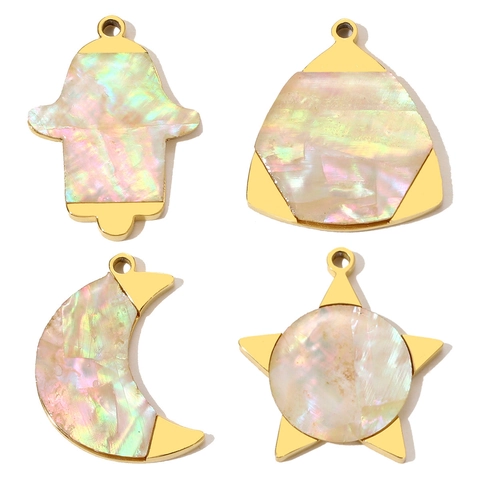 Colgantes de Acero Inoxidable Vintage Francés Con Perla Artificial Forma Mariposa Estrella Luna Mano de Fátima Galvanizados DIY Dijes para Joyería Mujer