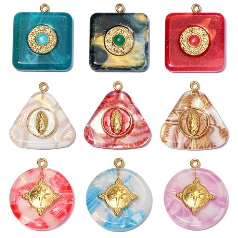 Edelstahl Jungfrau Maria Achtzackiger Stern Anhänger Für DIY Schmuckherstellung Retro Harz Emaille Geometrische Charms Für Halskette Ohrringe