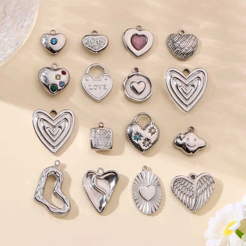 Stainless Steel Irregular Heart Lock Cloud Wing Geometric Pendants For DIY Jewelry Making Necklaces Bracelets Accessories