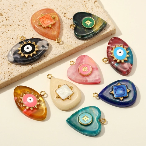 Evil Eye Pendant Only (Without Chain) Stainless Steel Resin Enamel Drip Heart Shape For DIY Jewelry Making Women Accessories