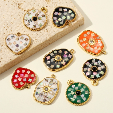 Pendente in Acciaio Inossidabile con Conchiglia di Abulone Tondo Cuore Sole DIY Gioielli Strass Accessorio per Donna