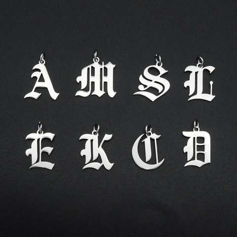 Gothic Old English Letter Initial Pendant Stainless Steel DIY Jewelry Making Accessory For Necklace Bracelet Men Women Silver Color Punk Street Style Personalized Gift