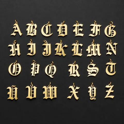 Gothic Letter Pendant Gold Plated Stainless Steel Old English Initial A-Z Necklace Charms For DIY Jewelry Making Women Men