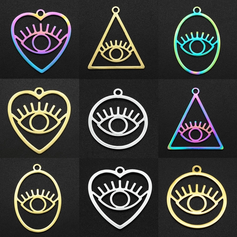 Stainless Steel Evil Eye Pendants For Jewelry Making DIY Geometric Heart Triangle Round Oval Charms Never Fade Polished Pendant Accessory