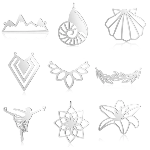 Stainless Steel Hollow Pendants Mountain Conch Geometric Leaf Ballet Dancer Charms DIY Jewelry Making Accessory Modern Minimalist Women Jewelry