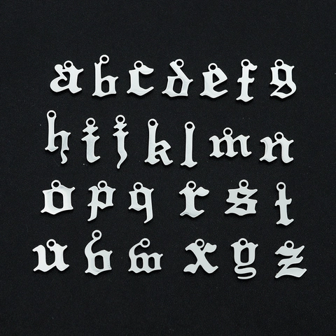 Gothic Alphabet Pendant Stainless Steel Old English Hollow Out Initial Letter For Necklace DIY Jewelry Making Accessory