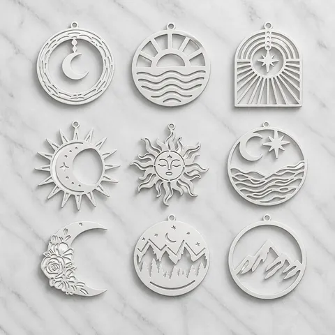 Pendentif Minimaliste en Acier Inoxydable Sans Chaîne Soleil Lune Montagne Pour DIY Fabrication de Bijoux