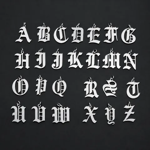 Gothic Old English Letter Initial Pendant Stainless Steel DIY Jewelry Making Accessory For Necklace Bracelet Men Women Silver Color Punk Street Style Personalized Gift