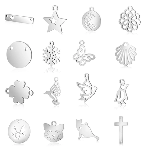 Stainless Steel Hollow Out Animal Plant Pendants For DIY Jewelry Making Necklace Bracelet Accessories Minimalist Silver Tone