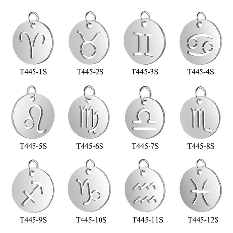Stainless Steel Zodiac Constellation Round Hollow Pendant Charms For DIY Necklace Bracelet Jewelry Making Accessories