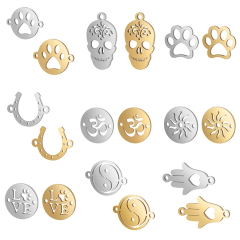 Edelstahl Charms Anhänger Für DIY Schmuckherstellung Om Yin Yang Hand Der Fatima Totenkopf Herz Libelle Lotus Pfote Verbinder Zubehör