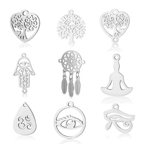 Stainless Steel Tree of Life Hamsa Hand Evil Eye DIY Pendants Spiritual Jewelry Making Accessories For Necklace Bracelet