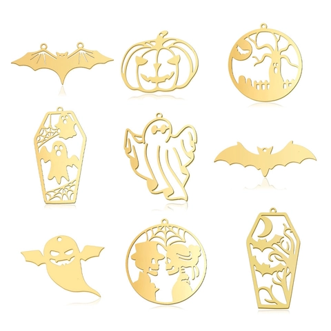 Halloween Stainless Steel Pendants Hollow Ghost Bat Pumpkin Coffin Shape DIY Jewelry Making Accessories For Necklace