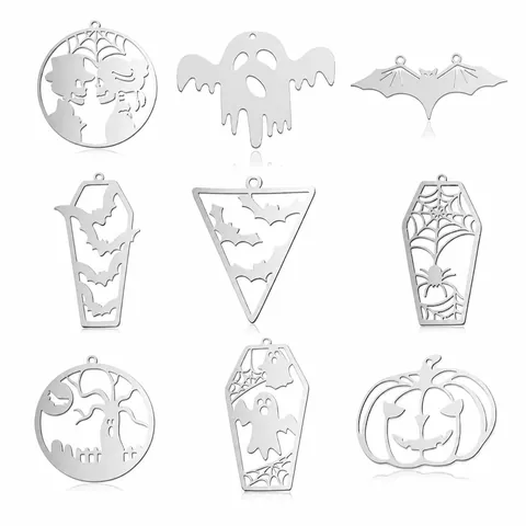 Halloween Stainless Steel Pendants Hollow Ghost Bat Pumpkin Coffin Shape DIY Jewelry Making Accessories For Necklace