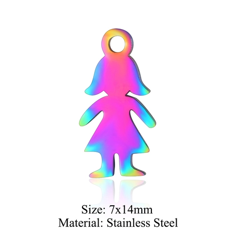 Stainless Steel Iridescent Rainbow DIY Pendant Hollow Out Jewelry Making Accessories Animal Heart Sun Palm Tree Charms