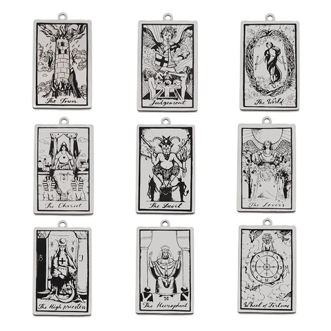 Vintage Edelstahl Tarot Karten Anhänger Rechteck Charms Für Ketten Herstellung Für Damen Herren Mysteriöser Schmuck DIY Zubehör