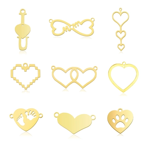 Stainless Steel Heart Pendant Accessory For DIY Jewelry Making Gold Silver Plated Baby Footprints Mom Infinity Design