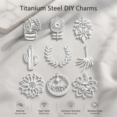 Stainless Steel Hollow Mushroom Flower Pendant For Jewelry Making Minimalist DIY Necklace Accessory Botanical Leaf Charm