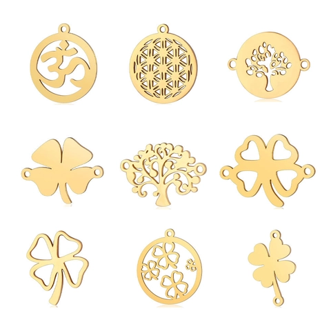 Stainless Steel Tree Of Life Flower Of Life Om Symbol Clover Charms Pendants For Jewelry Making DIY Findings Accessories