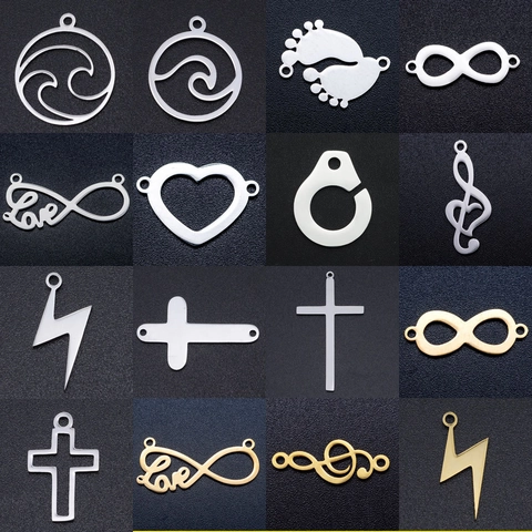 Stainless Steel Jewelry Pendants Connectors For DIY Necklace Bracelet Heart Infinity Cross Lightning Music Note Charms