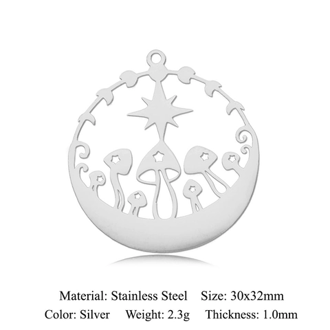 Stainless Steel Hollow Mushroom Flower Pendant For Jewelry Making Minimalist DIY Necklace Accessory Botanical Leaf Charm