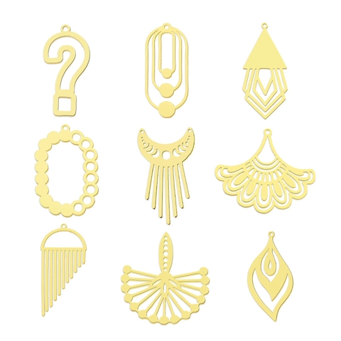 Stainless Steel Geometric Pendant Charms For DIY Jewelry Making Hollow Rhombus Moon Fan Shape Necklace Earring Findings