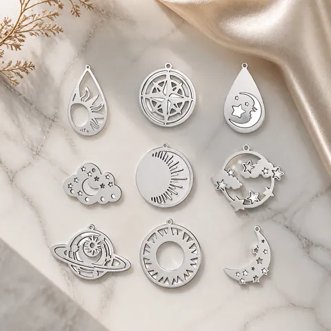 Stainless Steel Hollow Celestial Pendants Sun Moon Star Cloud Rainbow Compass Charms Pendant Only (Without Chain)