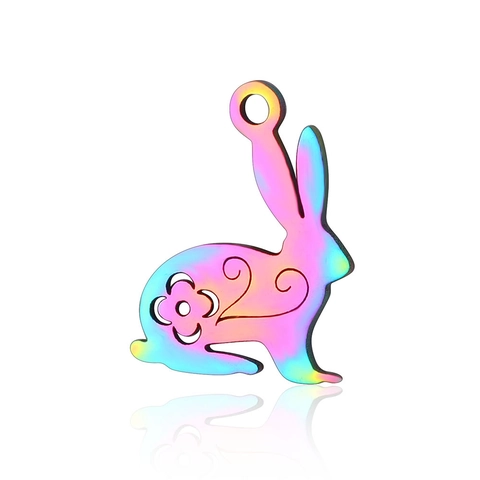 Rainbow Iridescent Stainless Steel Animal Pendants For DIY Jewelry Making Cat Dog Paw Rabbit Bird Skull Heart Charms