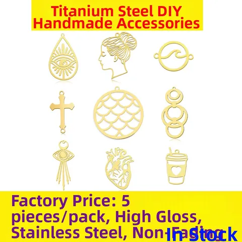 Stainless Steel DIY Pendant Charms Wave Fish Scale Cross Heart Evil Eye Hollow Design Geometric Jewelry Making Accessories Women