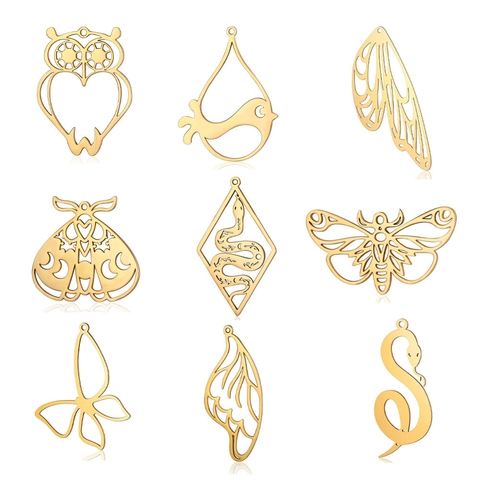 Stainless Steel DIY Pendants Hummingbird Butterfly Snake Owl Charms Hollow Design For Jewelry Making Necklace Craft Accessories