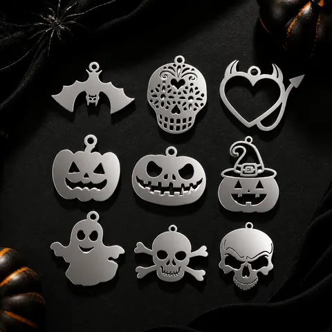 Edelstahl Halloween Anhänger Geist Totenkopf Kürbis Spinnennetz Charms Für DIY Halskette Armband Schmuckherstellung Zubehör