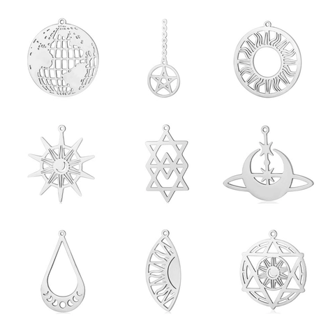Stainless Steel Celestial Pendants Gold Silver Sun Moon Star Globe Planet Charms For DIY Necklace Earrings Bracelet