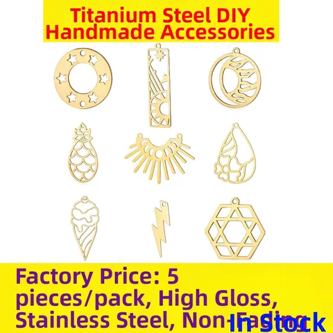 Pendentifs Ajourés en Acier Inoxydable Accessoires de Bijoux DIY Vague Glace Phase de Lune Ananas Éclair Breloques Géométriques