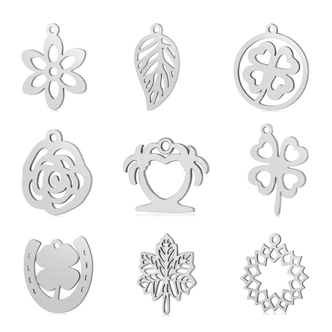 Stainless Steel Hollow Out Leaf Flower Clover Pendant DIY Jewelry Making Charms Tree Of Life Palm Maple Leaf Accessories
