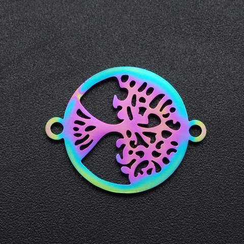 Pendentifs en Acier Inoxydable Sapin de Noël Cocotier Arbre de Vie Plume Papillon Mama pour la Création de Bijoux DIY Or Argent Arc-en-Ciel Irisés Pendentifs