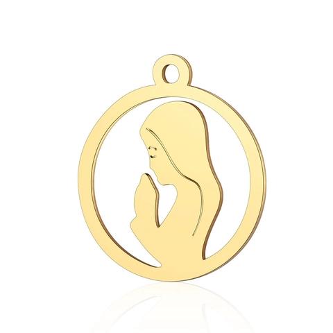 Pendentif Croix Couronne Vierge Marie en Acier Inoxydable Poli Creux Accessoire de Fabrication de Bijoux DIY Religieux Or Argent