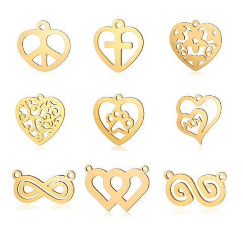 Stainless Steel Heart Infinity Charms Pendants For DIY Jewelry Making Gold Silver Electroplated Heart Cross Peace Sign Charms