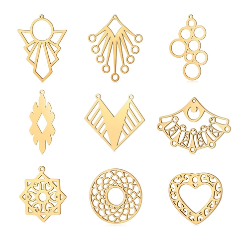Stainless Steel Hollow Geometric Pendant Charms Triangle Heart Star Rhombus For DIY Jewelry Making Findings Accessories