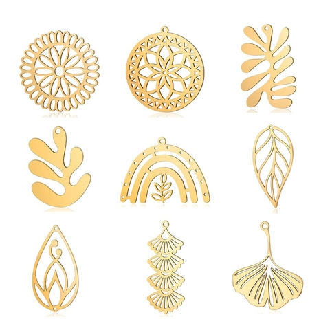 Stainless Steel Ginkgo Leaf Pendant Flower Tree Leaf DIY Accessory Hollow Out Electroplated Gold Silver Necklace Making Women