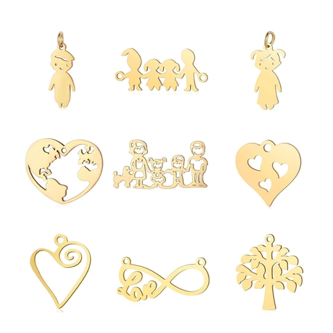 Stainless Steel Infinity Love Heart Tree Of Life ECG Family Silhouette Pendants For DIY Jewelry Making Crafts Accessories
